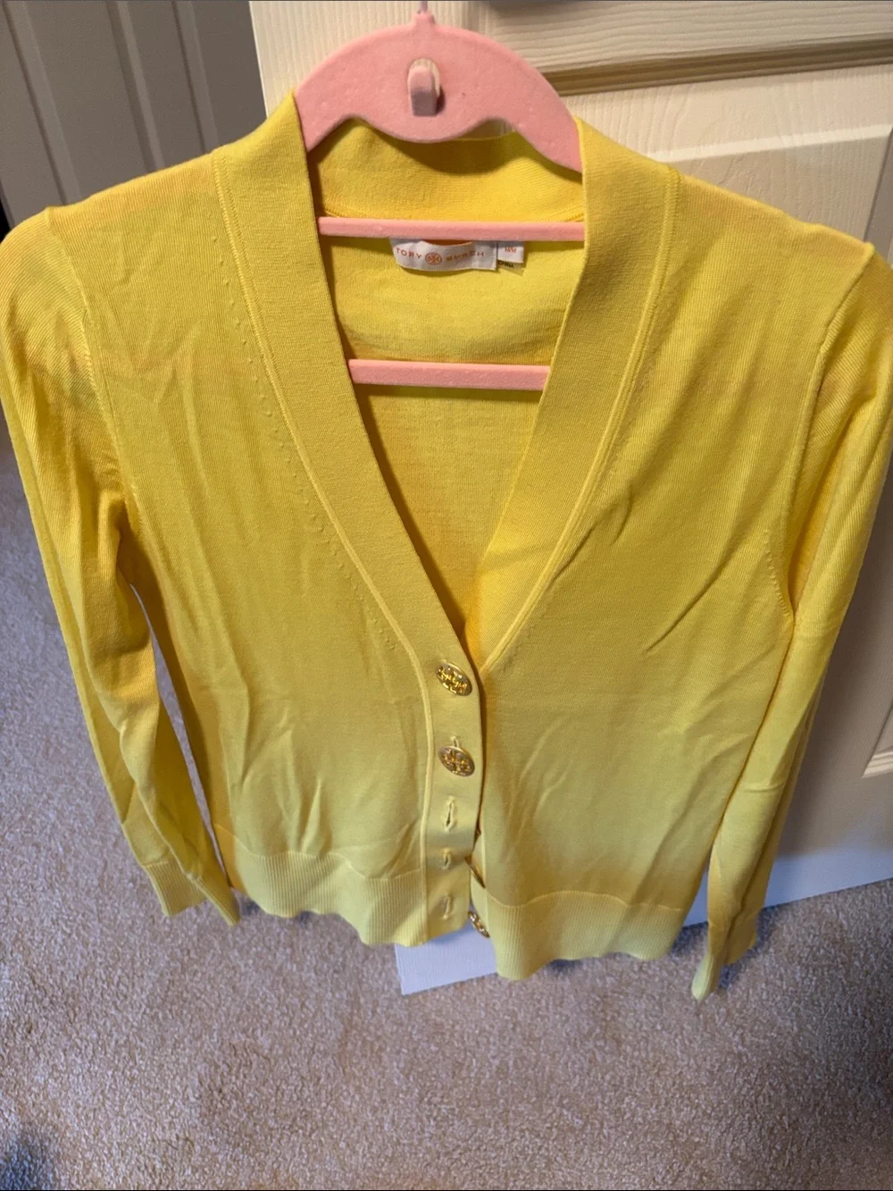 Yellow V-Neck Button Cardigan Sweater - by Tory Burch like new Women